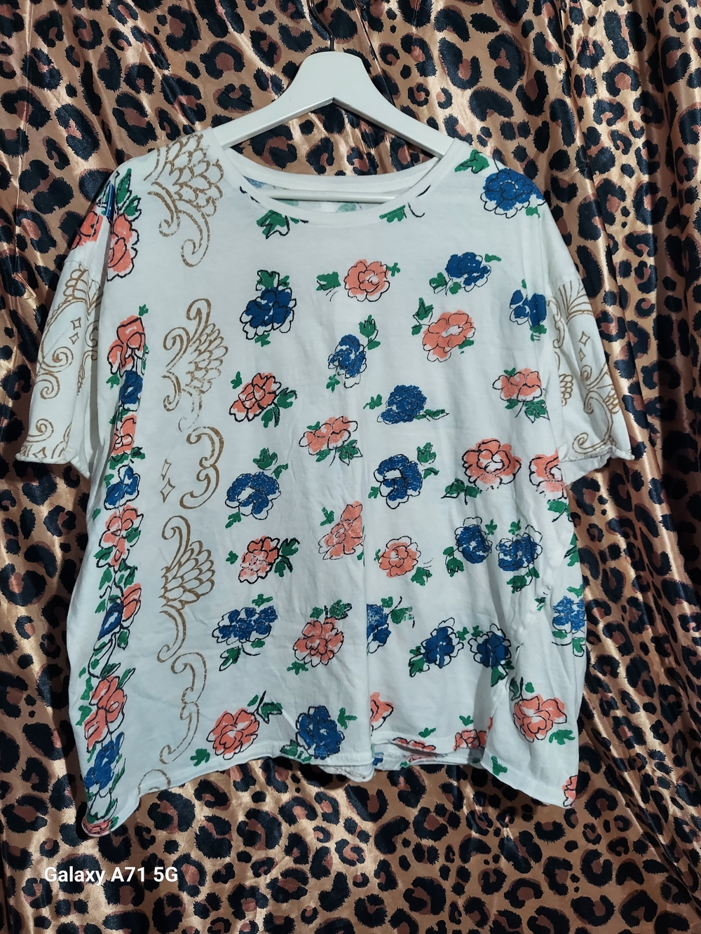 We The Free White Floral Tee with Blue & Coral Blooms